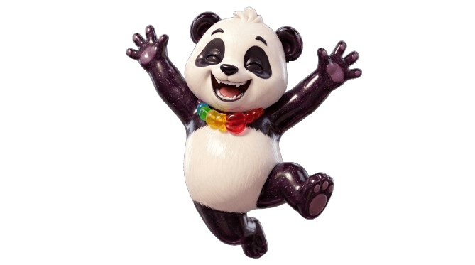 Candy Love panda jumps happily
